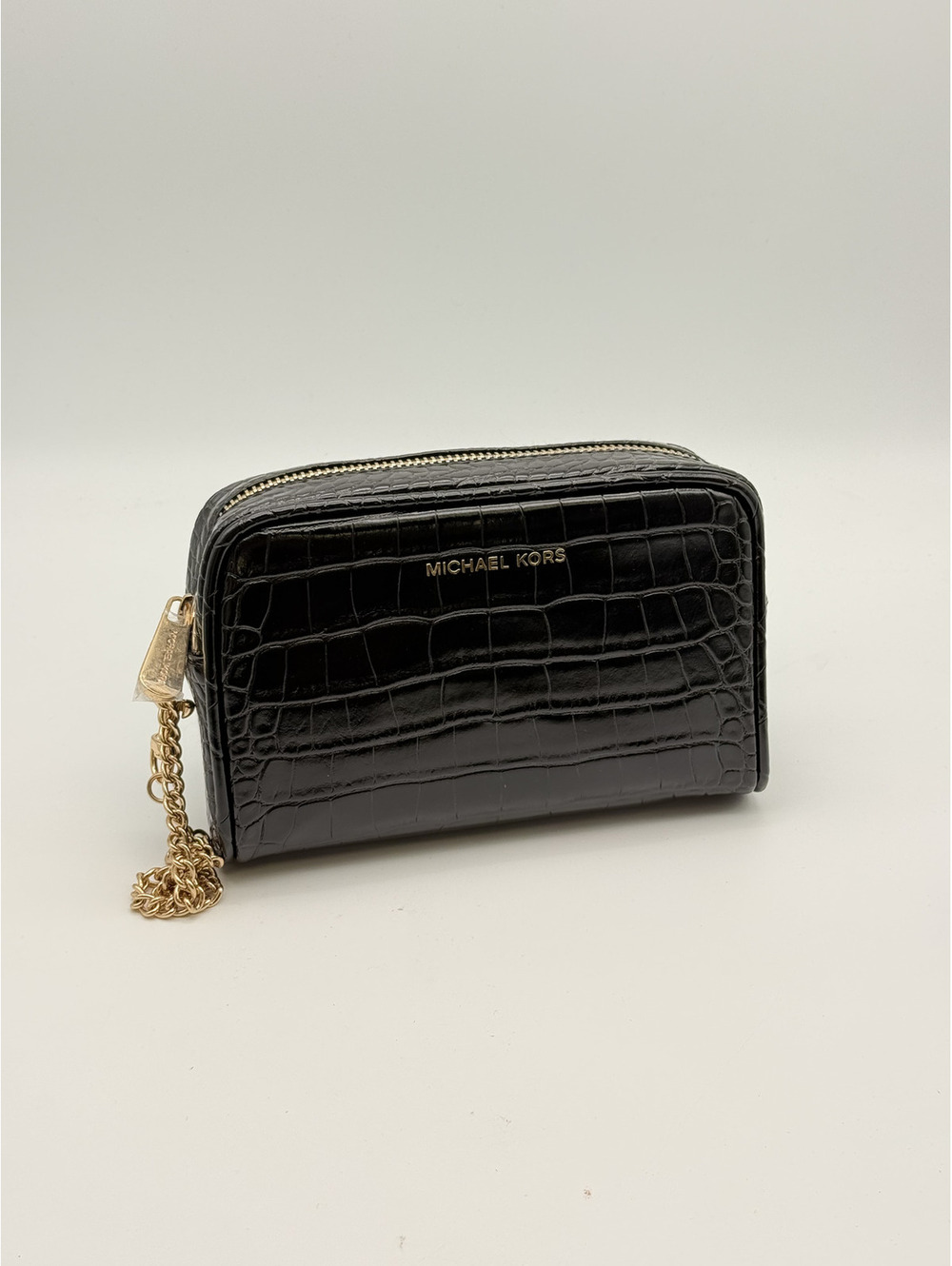 Michael Kors Black Croc-Embossed Leather Card Wallet with ZI